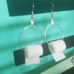 novelty earrings, toilet paper rolls, pierced